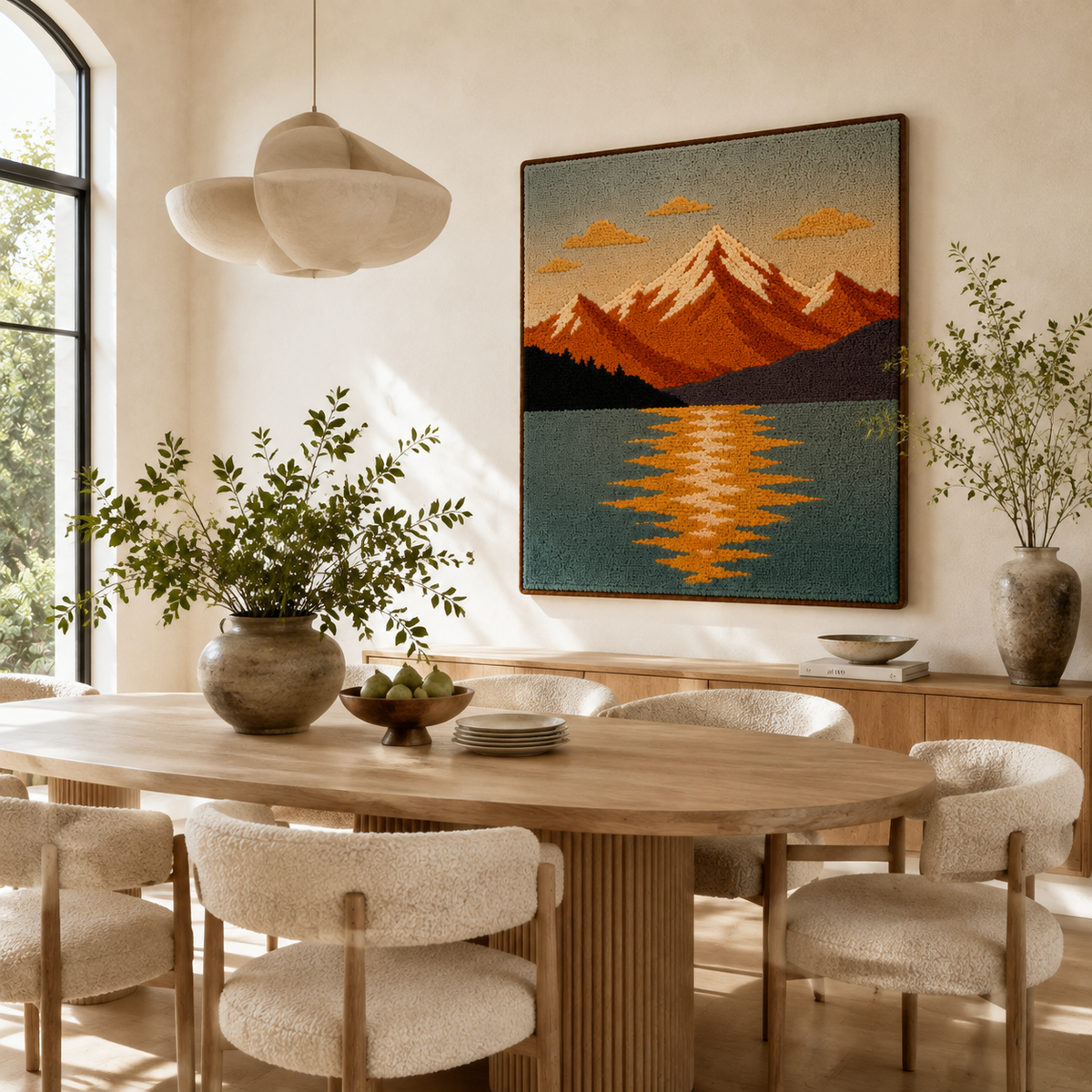 Hewn Earth Alpine Reflection HE-0210 wall art featuring a nature-inspired abstract design on a wall.