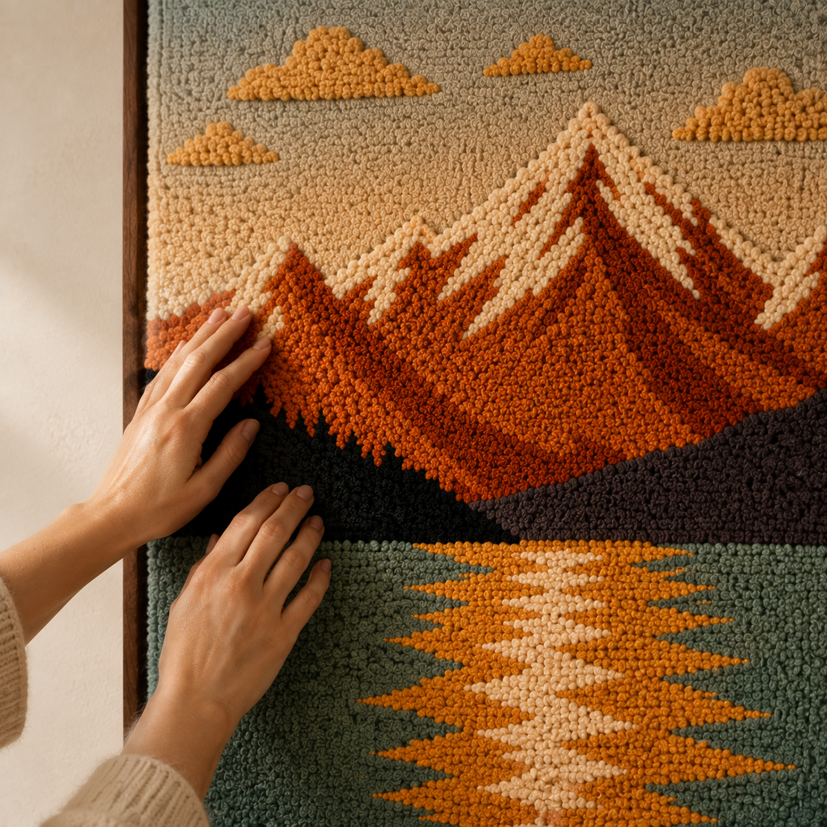 Hewn Earth Alpine Reflection HE-0210 wall art featuring a scenic mountain landscape with reflections in water.