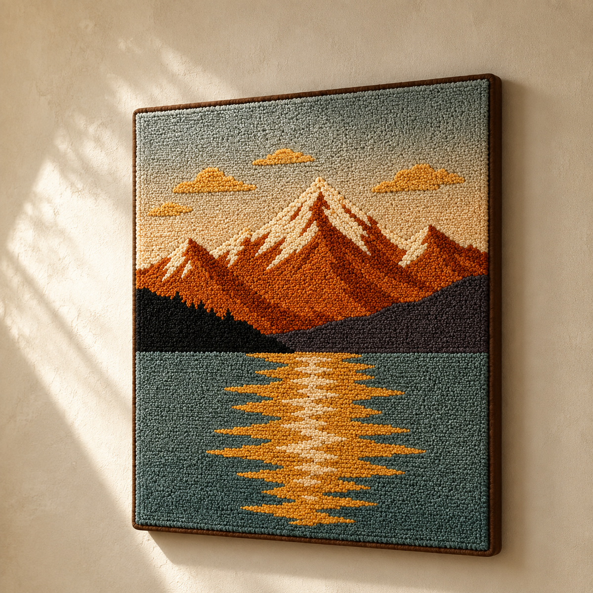 Hewn Earth Alpine Reflection HE-0210 wall art featuring abstract mountain and reflection scene in natural tones