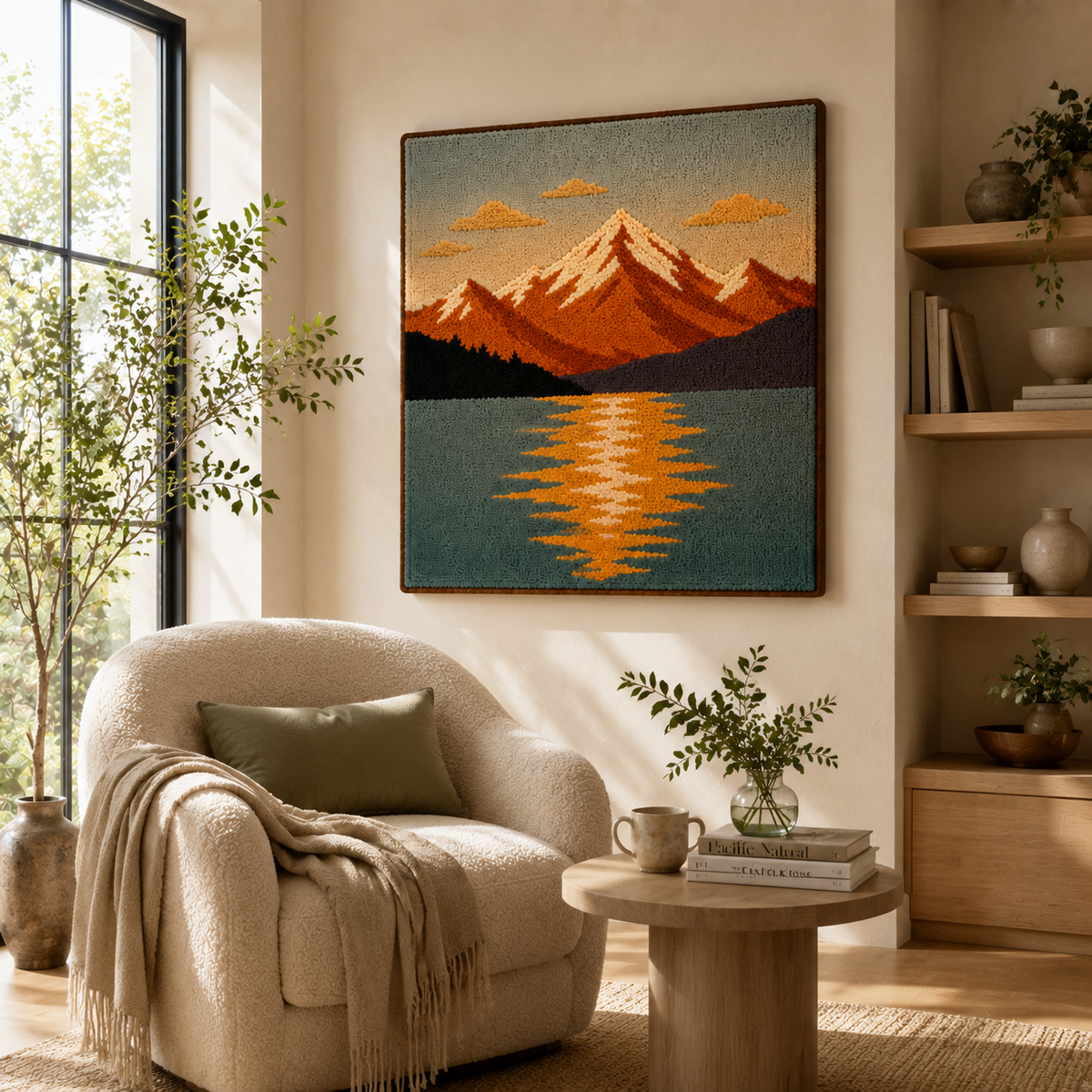 Hewn Earth Alpine Reflection HE-0210 wall art featuring abstract mountain and landscape design in earthy tones.