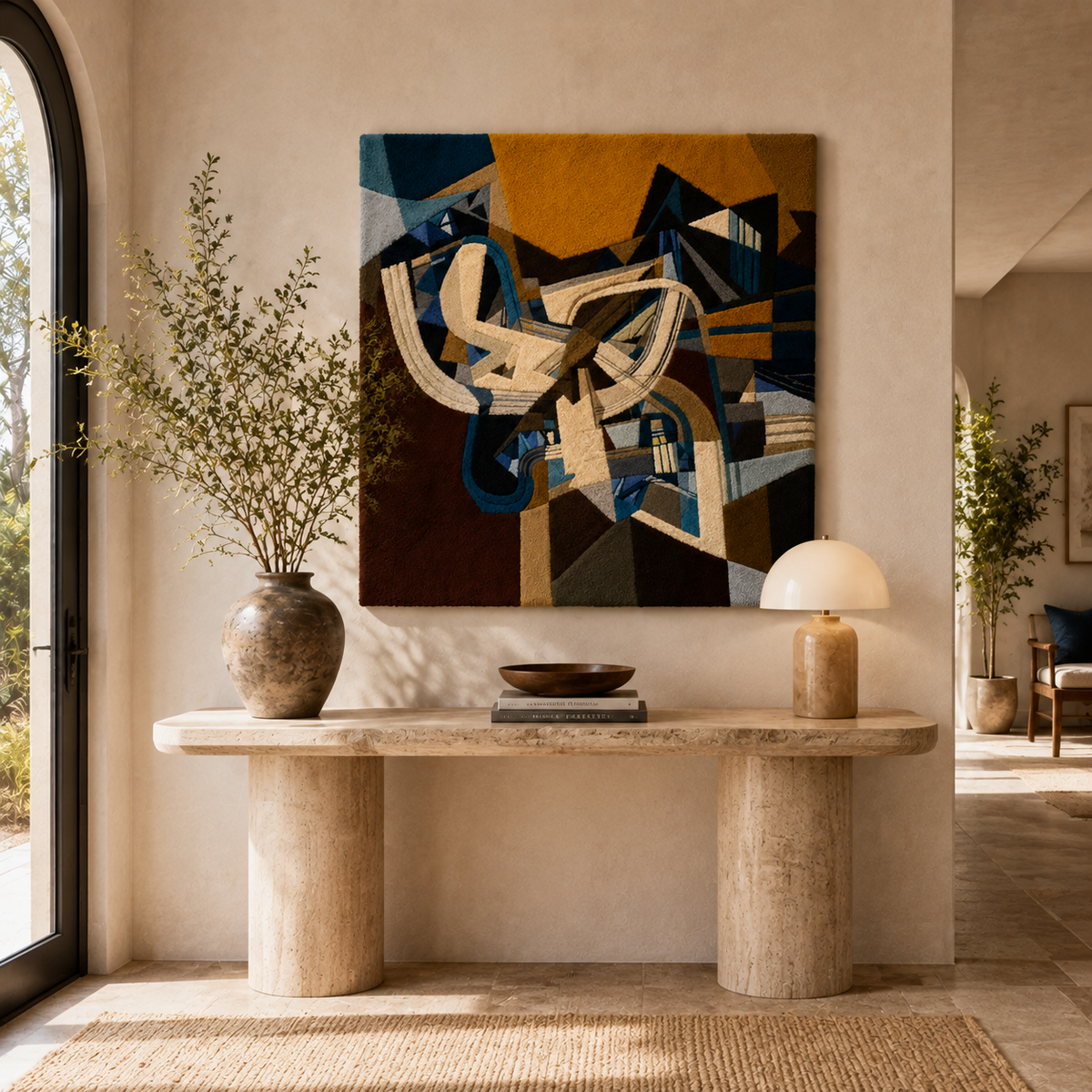 Hewn Earth Cubist Swan wall art in neutral tones, featuring geometric shapes and abstract design on a white background.