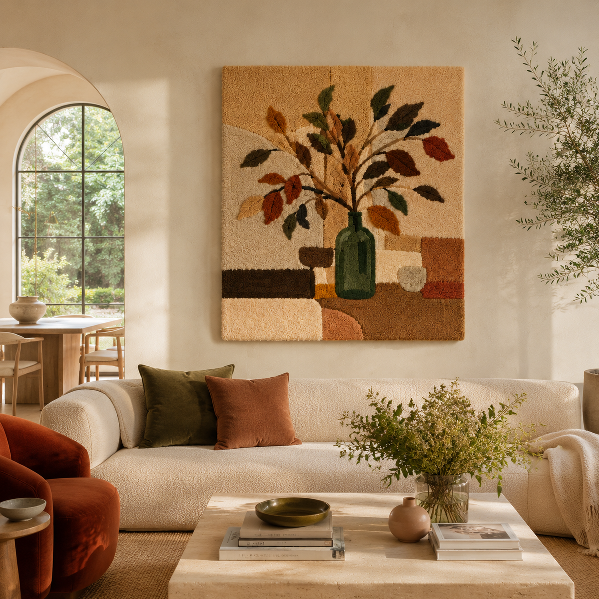 Hewn Earth Bare Branch Vase wall art featuring a minimalist design with a neutral-toned branch illustration on textured background