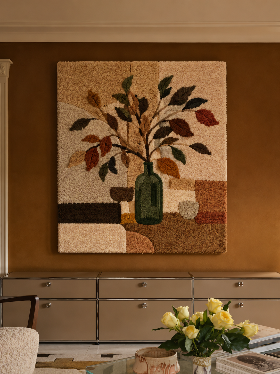 Hewn Earth Bare Branch Vase wall art featuring a minimalist ceramic vase with bare branches, modern home decor piece.