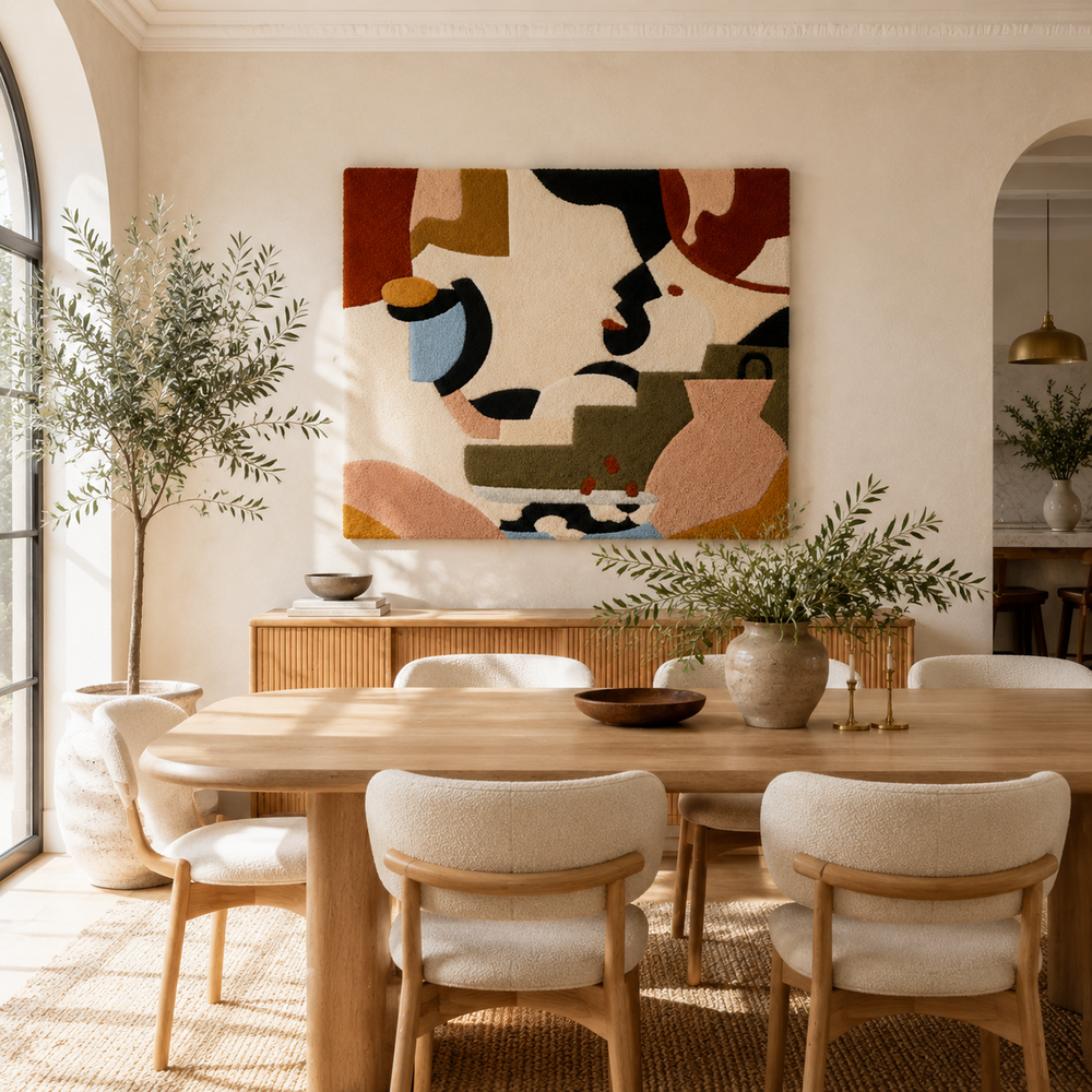 Cubist-style rose still life wall art by Hewn Earth, featuring vibrant geometric floral design in a modern aesthetic.