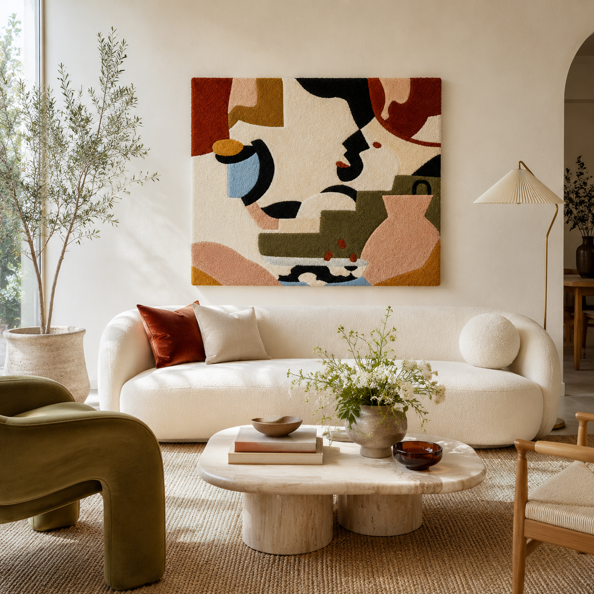 Cubist-style Rose Still Life wall art by Hewn Earth, featuring geometric floral design in vibrant colors.
