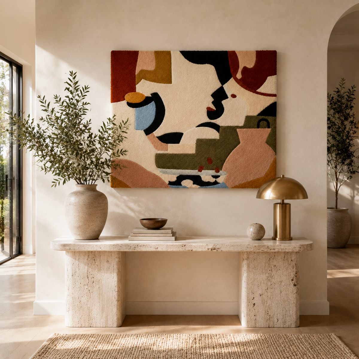 Cubist-style wall art titled Rose Still Life by Hewn Earth, featuring vibrant geometric rose design on canvas.