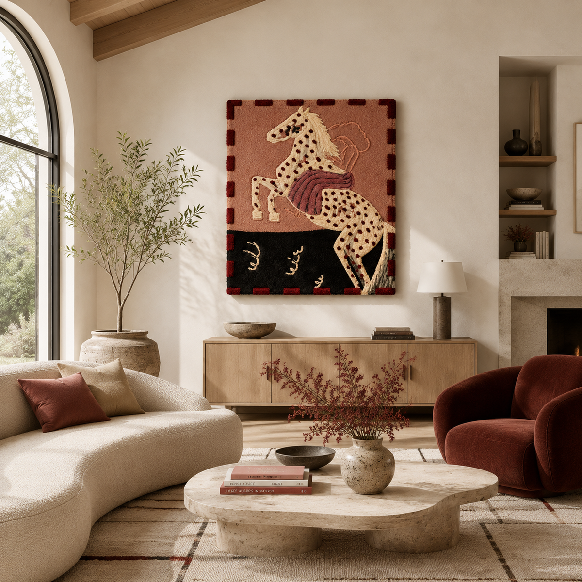 Hewn Earth Folk Horse Rearing wall art, featuring a detailed illustration of a horse rearing in a rustic style.