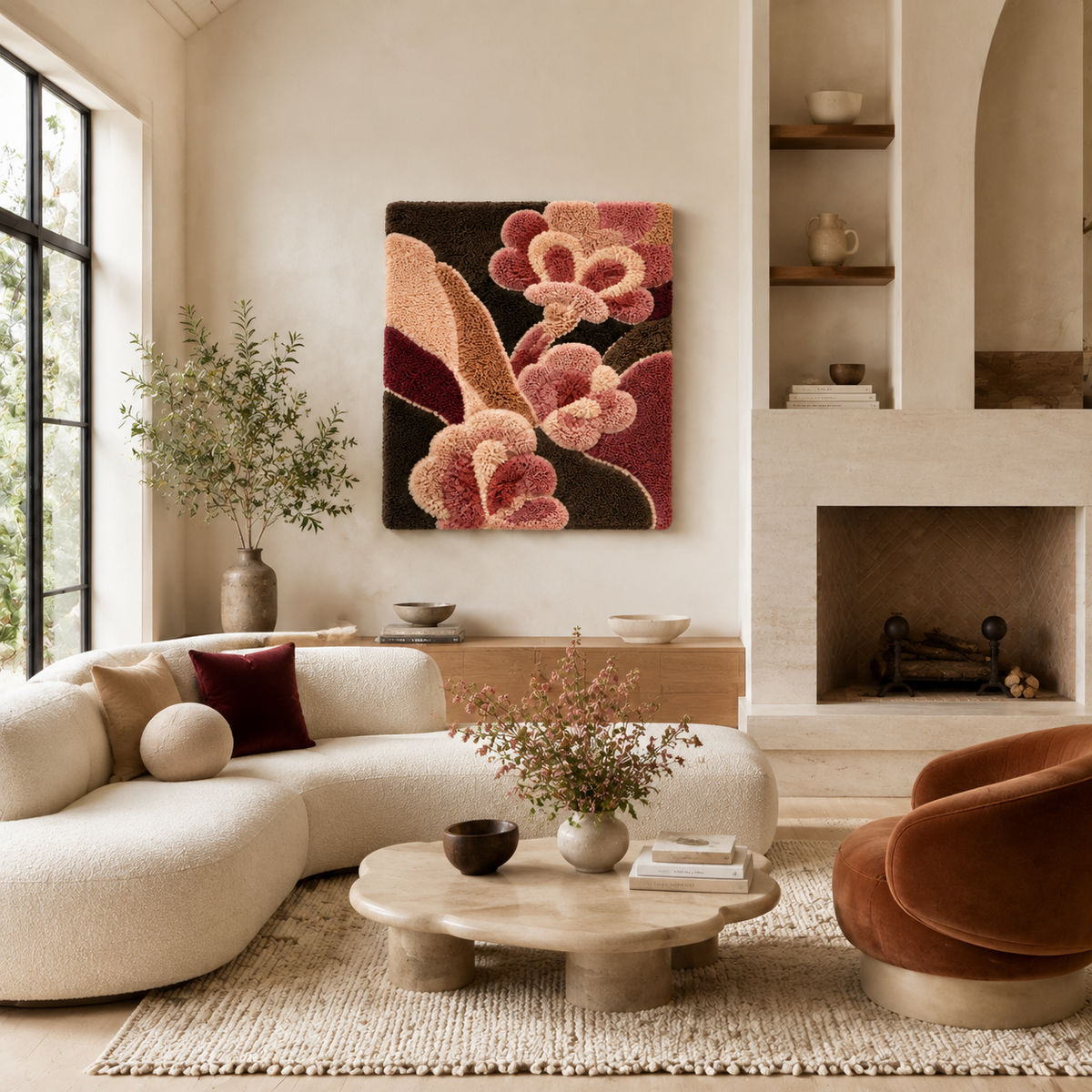 Pink peony cluster wall art by Hewn Earth featuring vibrant pink peonies arranged in a natural, artistic floral display.