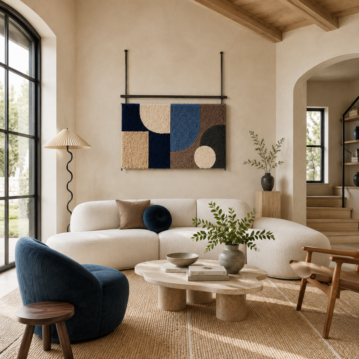 Navy Cipher Runner wall art by Hewn Earth featuring abstract geometric design on a navy background.