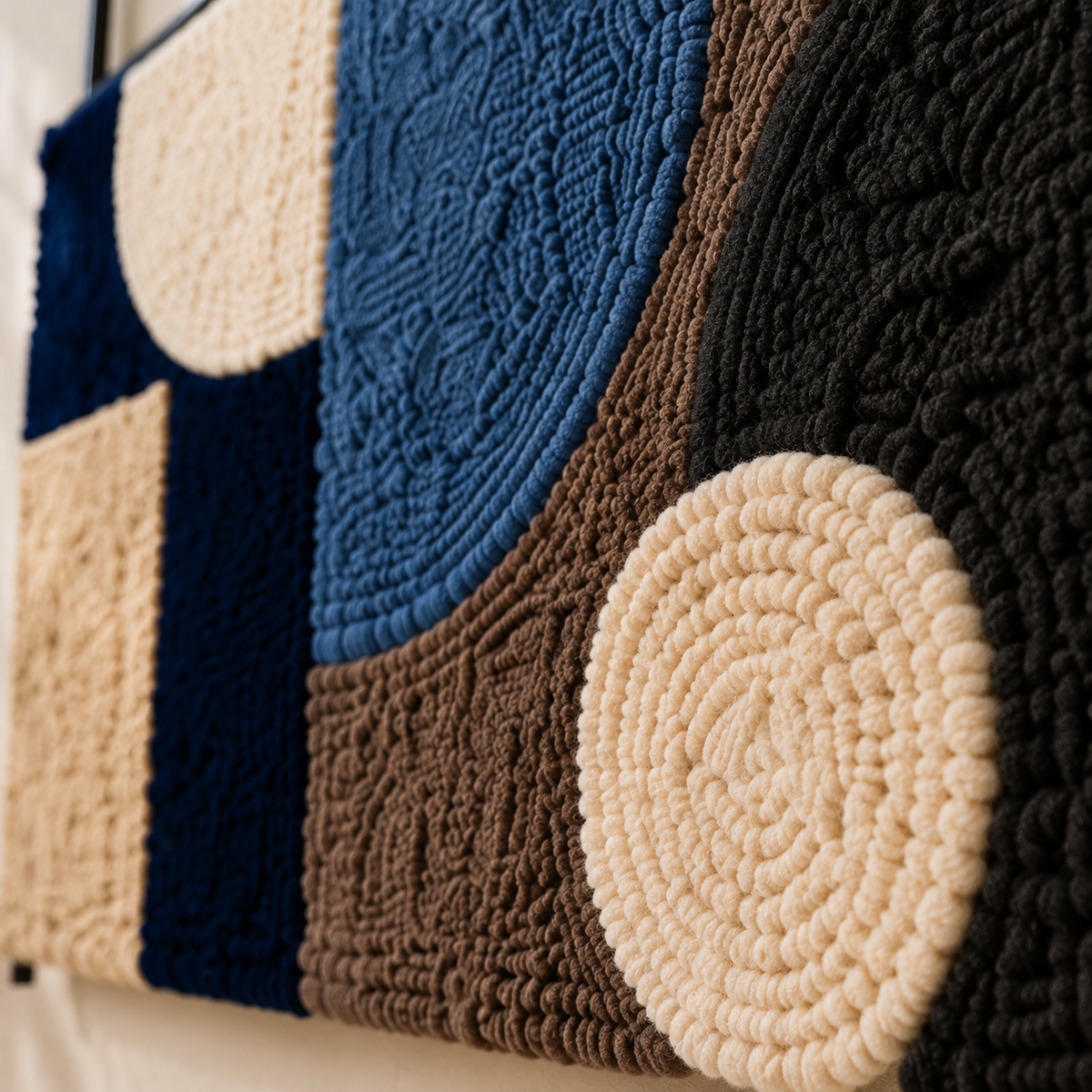 Navy Cipher Runner wall art by Hewn Earth featuring a modern, abstract design with navy blue and textured details.