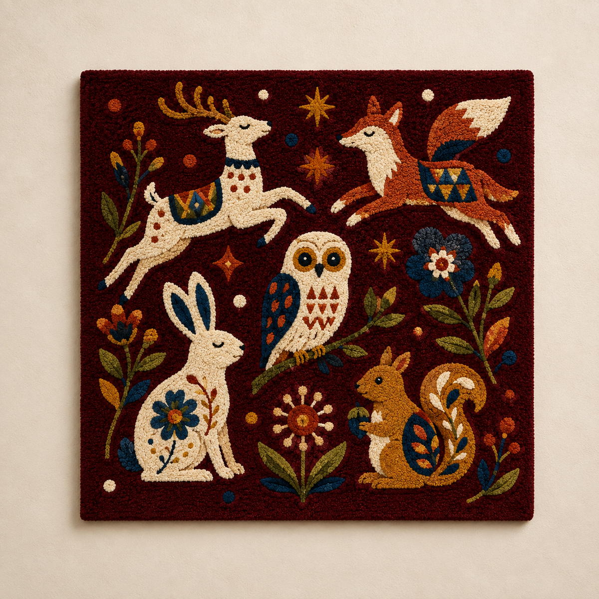 Hewn Earth Midnight Menagerie wall art featuring intricate animal illustrations in dark tones on a textured background.