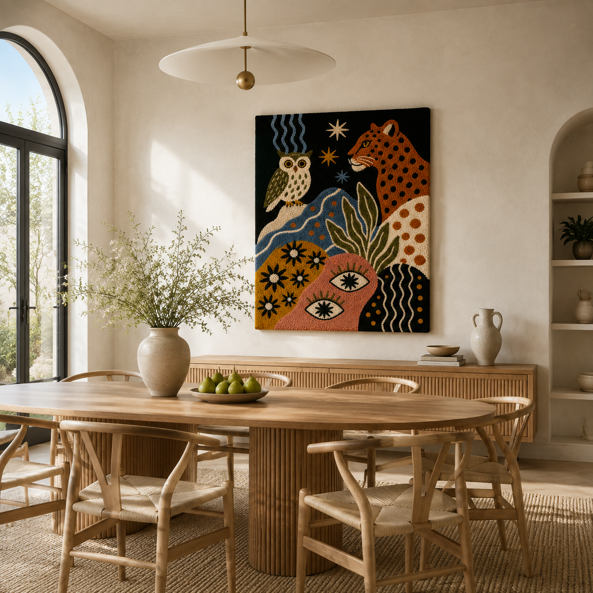 Hewn Earth Mystical Menagerie wall art featuring detailed mythical creature design on a textured background.