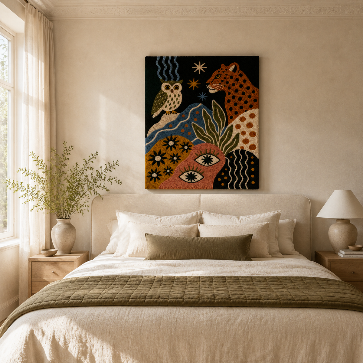 Hewn Earth Mystical Menagerie wall art, HE-0224, featuring vibrant, detailed mystical creature design on a canvas.