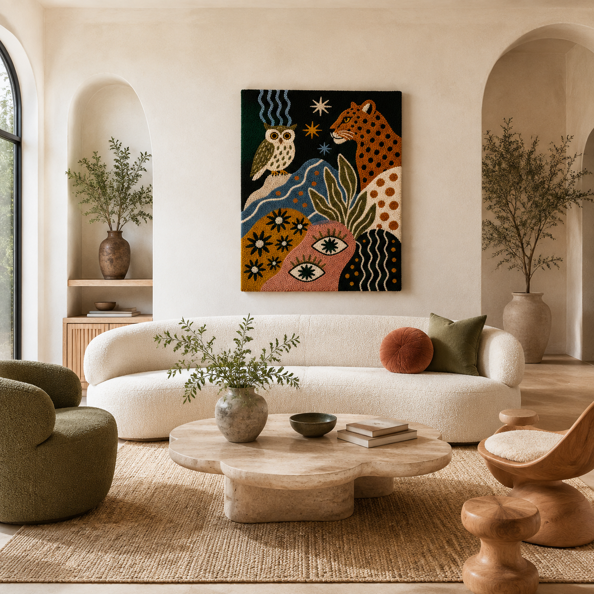 Hewn Earth Mystical Menagerie HE-0224 wall art featuring enchanting, detailed mythical creature illustrations on a textured background.
