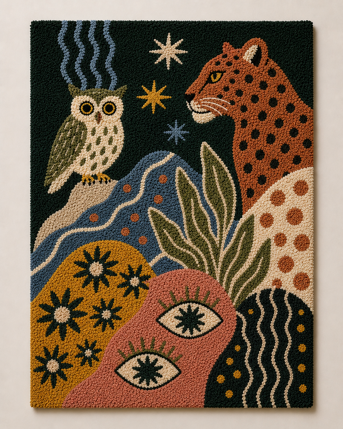 Hewn Earth Mystical Menagerie wall art featuring a detailed, colorful illustration of mythical creatures and enchanting design.