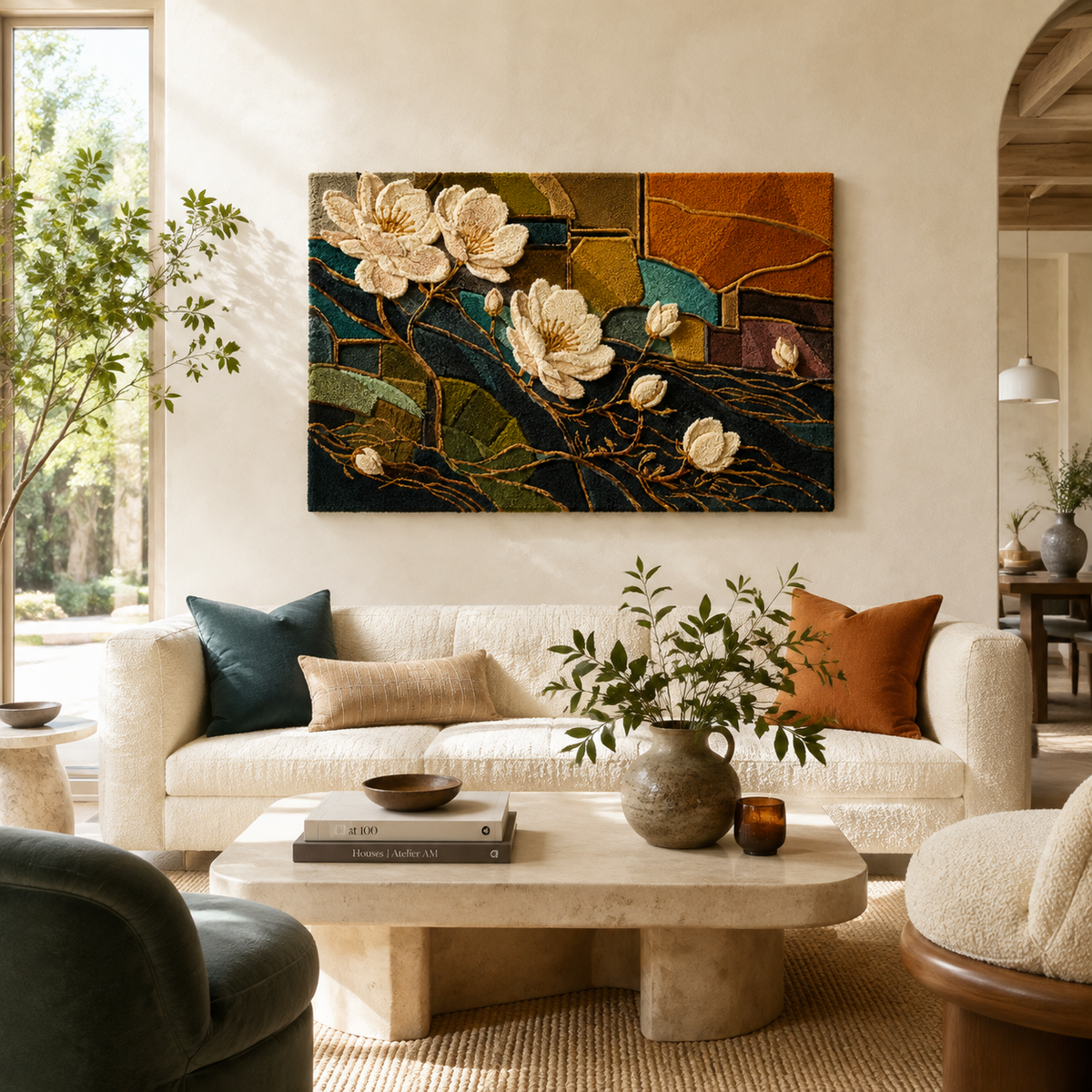 Magnolia Mosaic wall art by Hewn Earth featuring a detailed floral mosaic design on a neutral background.