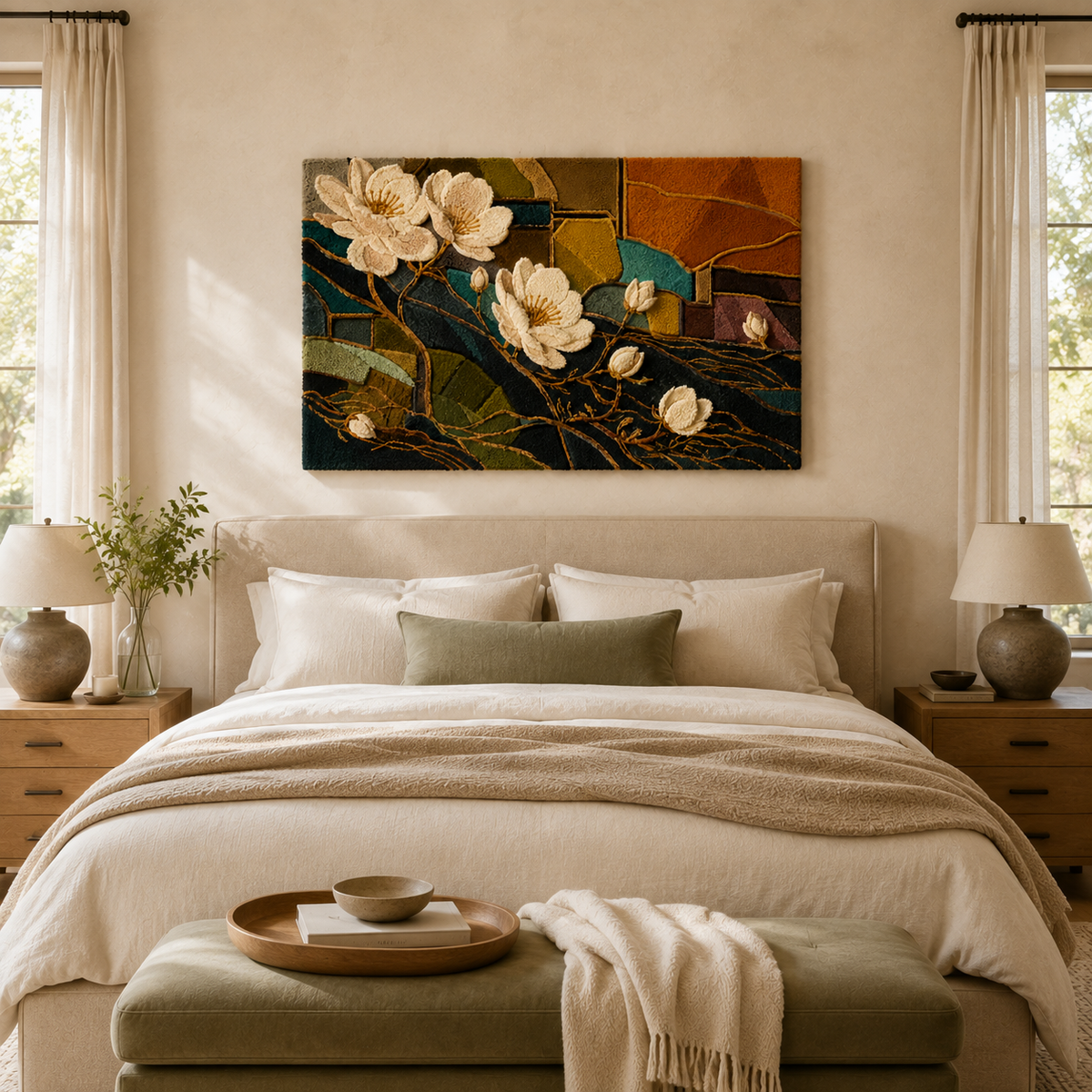 Magnolia Mosaic wall art by Hewn Earth featuring a detailed mosaic of magnolia flowers and leaves, vibrant and artistic design.