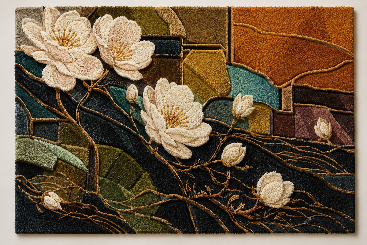 Magnolia Mosaic wall art by Hewn Earth, featuring intricate mosaic design with vibrant magnolia flower patterns.