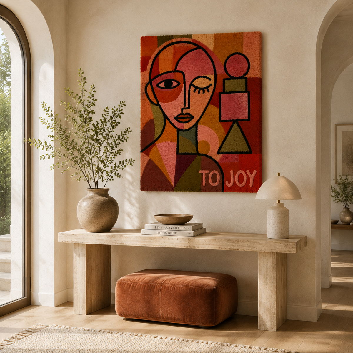 Colorful To Joy Cubist wall art by Hewn Earth, featuring geometric abstract design on a white background.