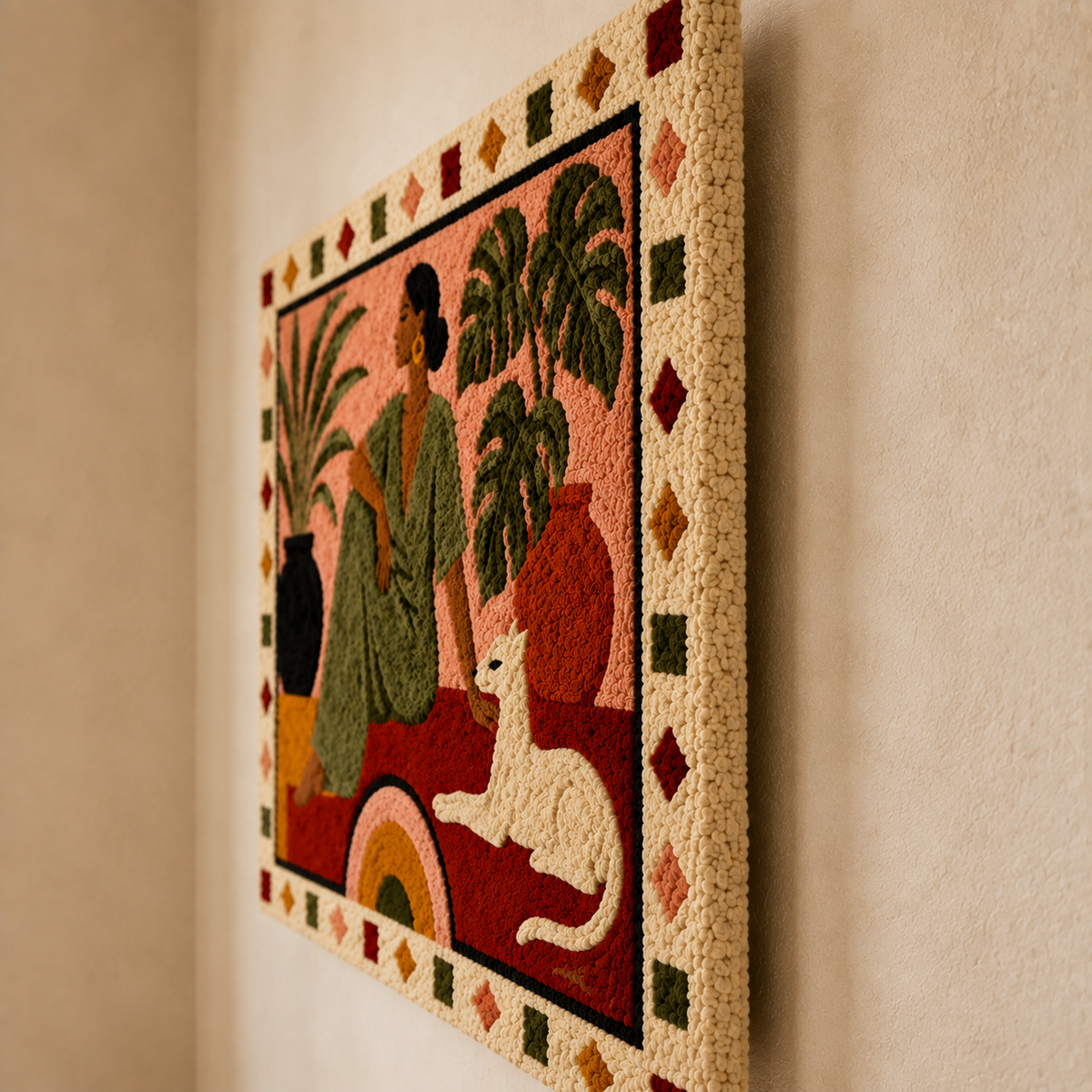 Woman with a Whippet wall art by Hewn Earth, featuring a stylish illustration of a woman and her slender dog on a decorative canvas.