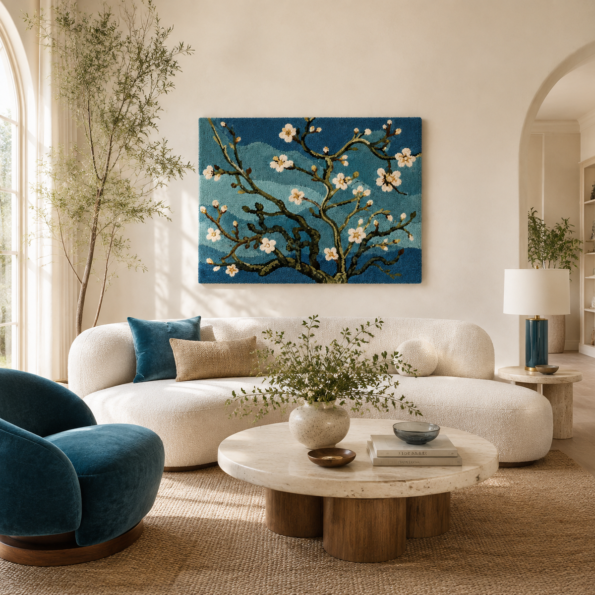 Hewn Earth Van Gogh Almond wall art print, featuring vibrant almond tree blossoms in a classic impressionist style.