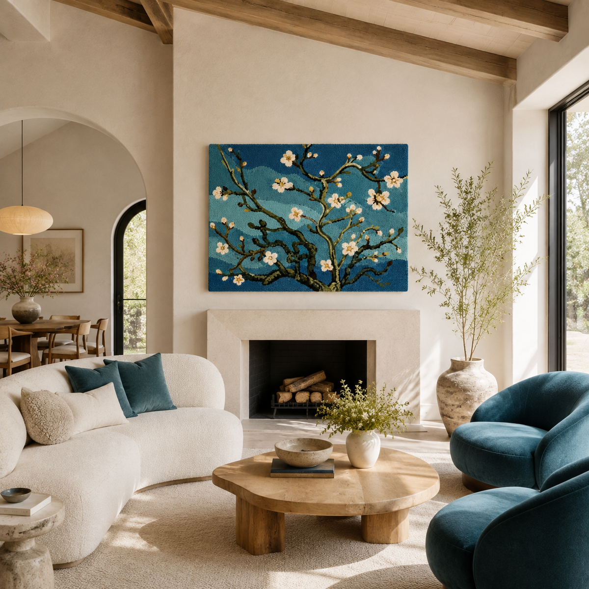 Hewn Earth Van Gogh Almond wall art print, colorful floral painting on canvas, decorative home decor piece