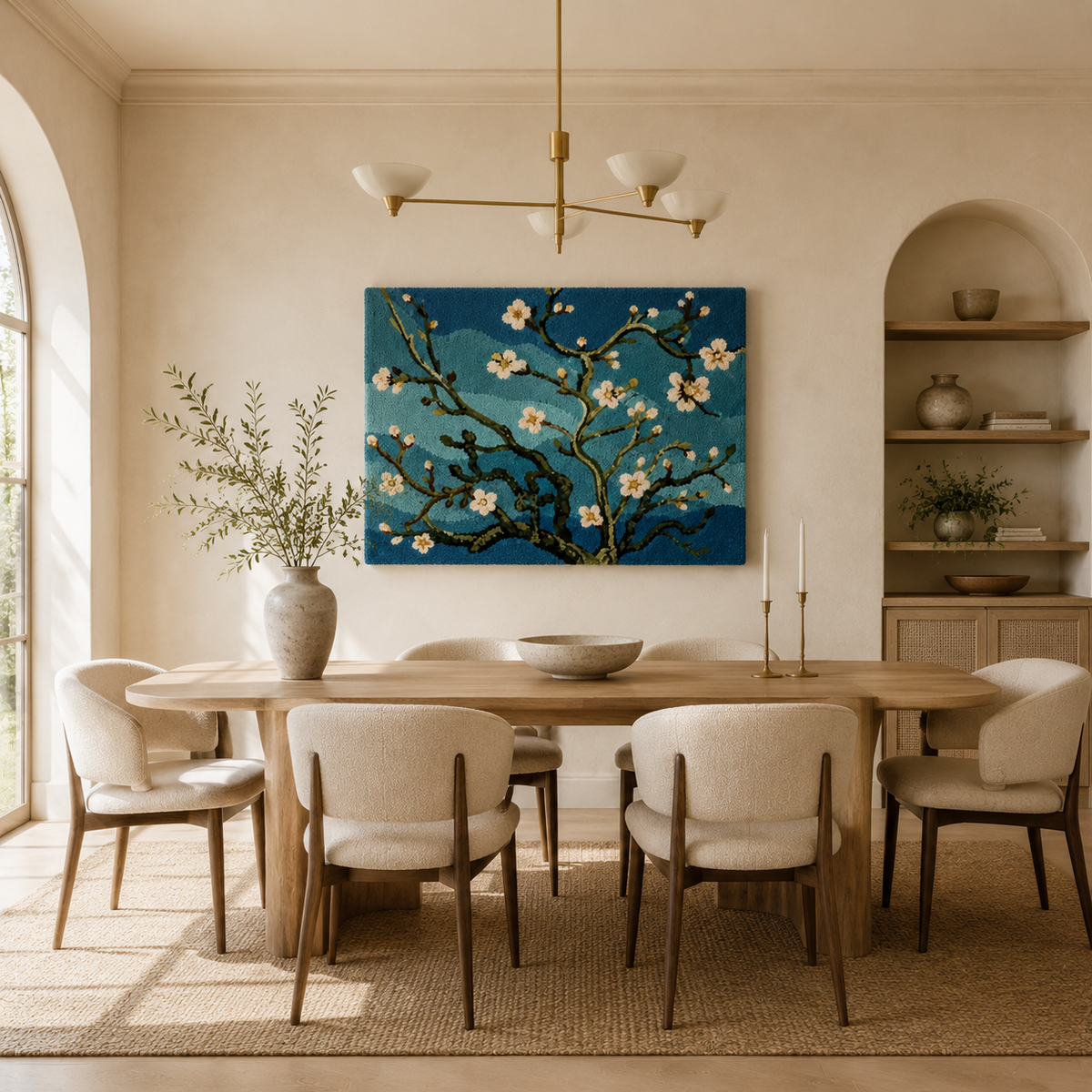 Hewn Earth Van Gogh Almond wall art print featuring vibrant colors and detailed brushstroke design on canvas.