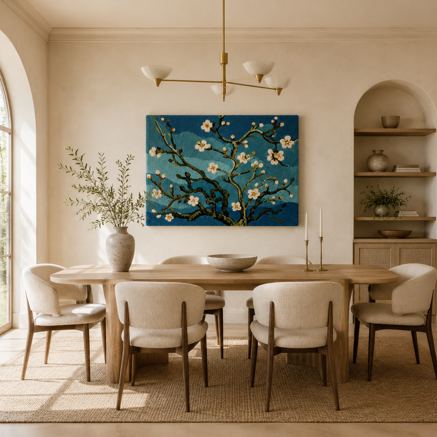 Hewn Earth Van Gogh Almond wall art print featuring vibrant colors and detailed brushstroke design on canvas.
