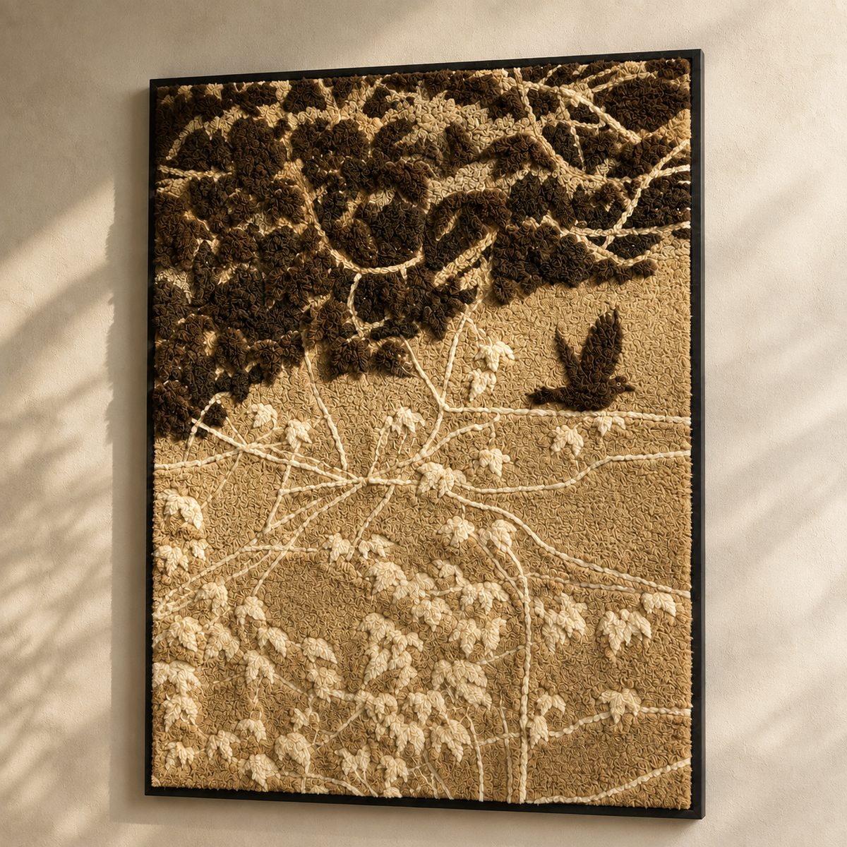 Hewn Earth Ivy & Bird HE-0233 wall art featuring a nature-inspired design with ivy leaves and a bird illustration on a neutral background.