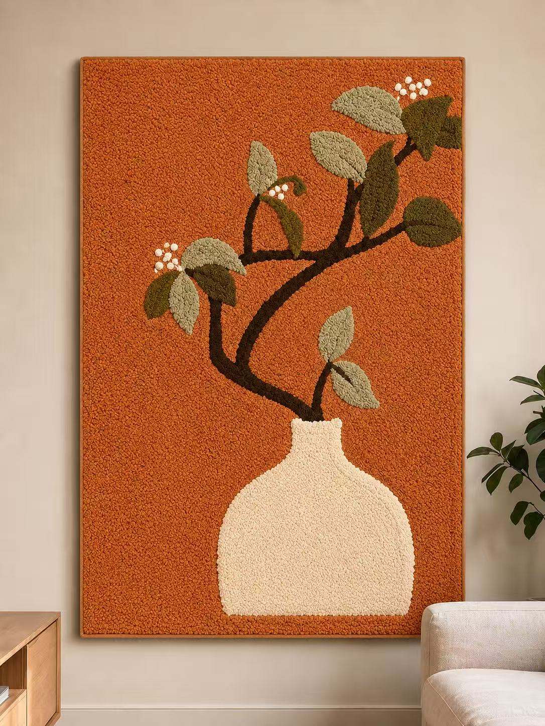 Cream wall art vase with bough design by Hewn Earth, modern ceramic wall decor for home or office.