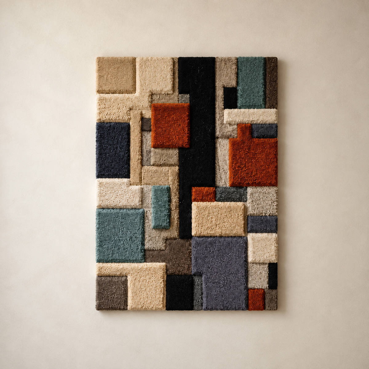 Abstract city blocks wall art by Hewn Earth featuring geometric shapes and earthy tones, suitable for modern interior decor.