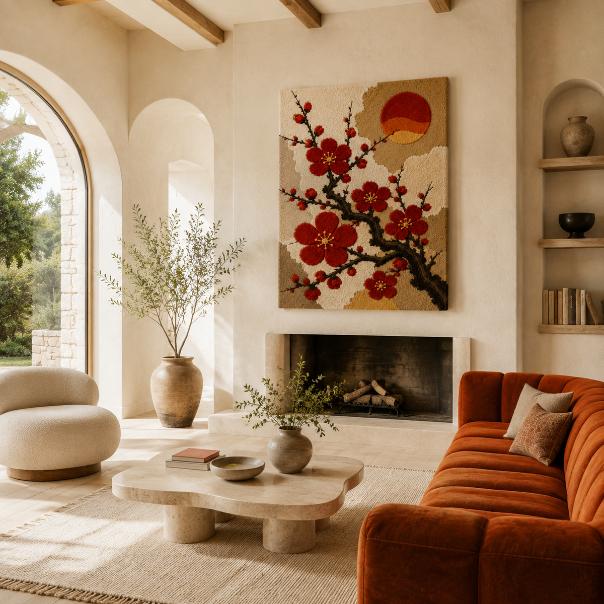 Hewn Earth Persimmon Branch wall art featuring a realistic, textured depiction of a persimmon branch on a neutral background.