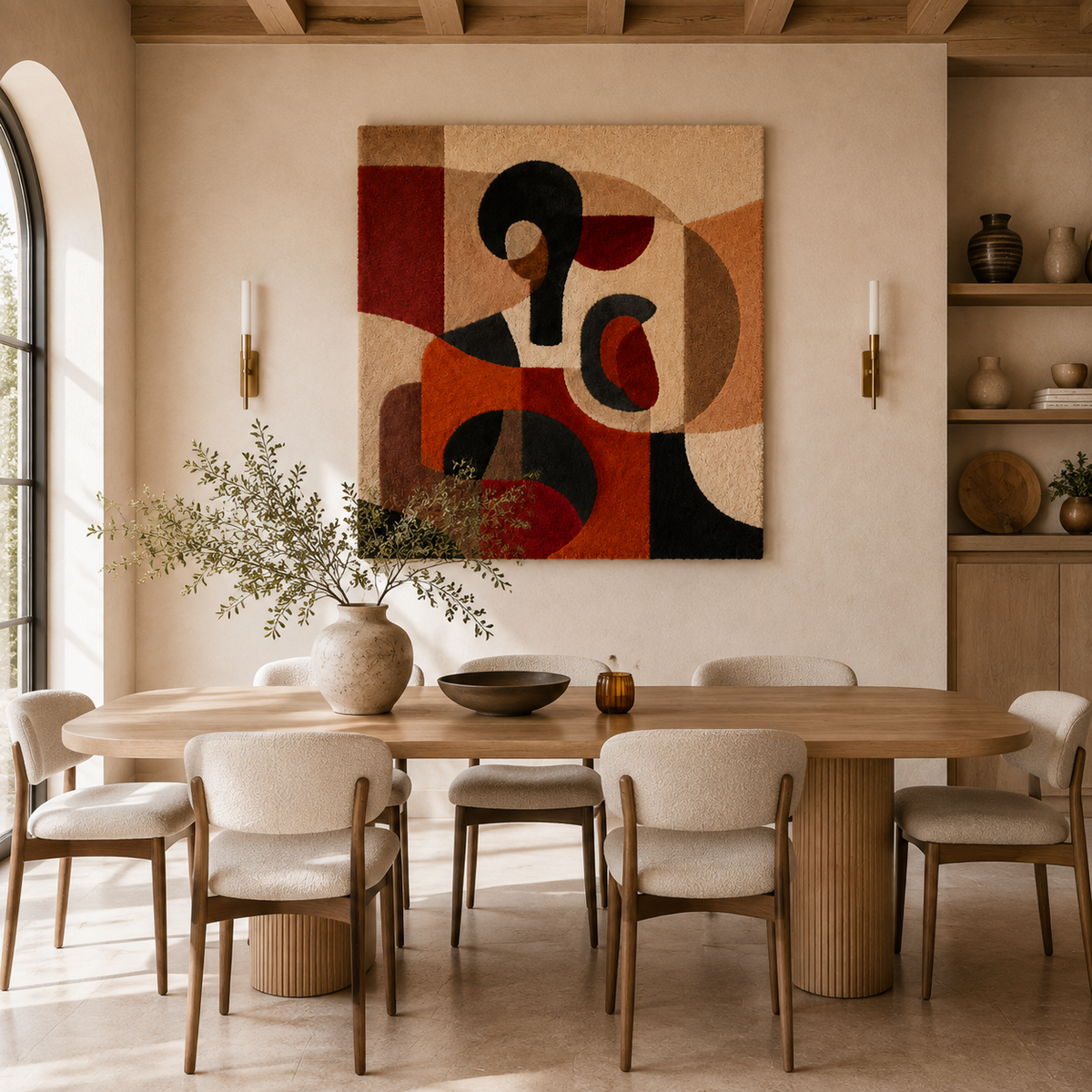 Hewn Earth Terracotta Glyphs wall art featuring geometric glyph designs on a neutral background, decorative ceramic wall decor.
