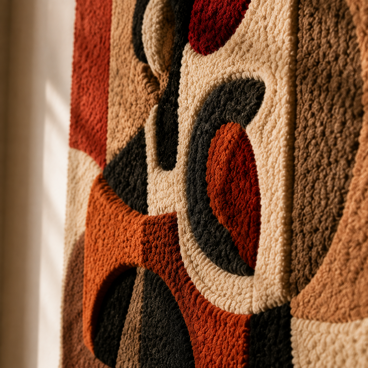Hewn Earth terracotta wall art featuring glyph designs, mounted on a neutral background for decorative home decor.