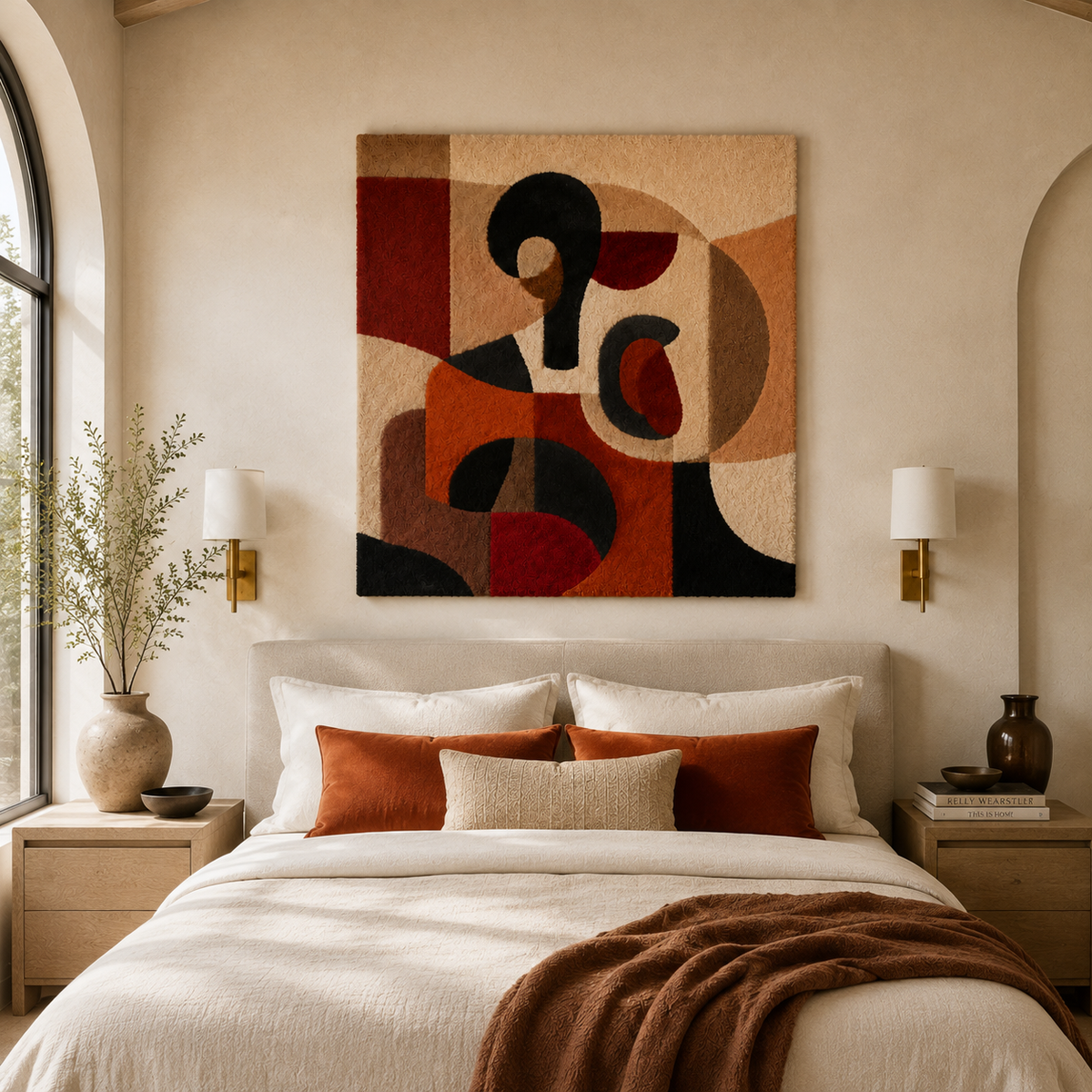Hewn Earth terracotta wall art featuring glyph designs, showcasing textured, earthy ceramic tiles for wall decoration.