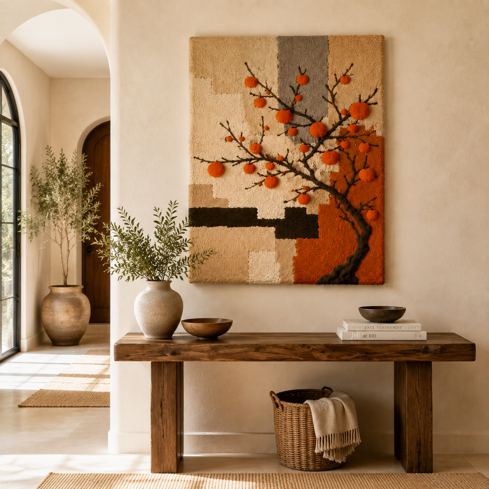 Autumn Orchard wall art by Hewn Earth featuring warm fall colors and scenic orchard landscape for home decor.