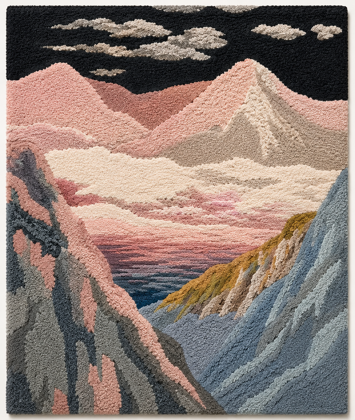 Colorful Alpine Tapestry wall art by Hewn Earth featuring mountain landscape and natural patterns for home decor.