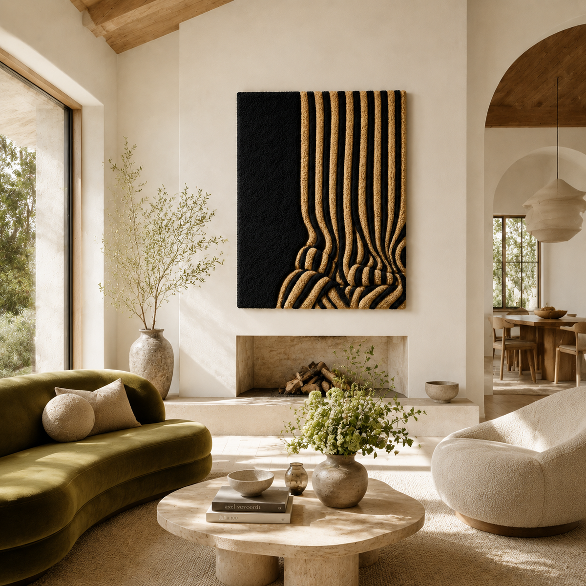 Hewn Earth Golden Lines HE-0244 wall art featuring abstract gold line design on a neutral background.