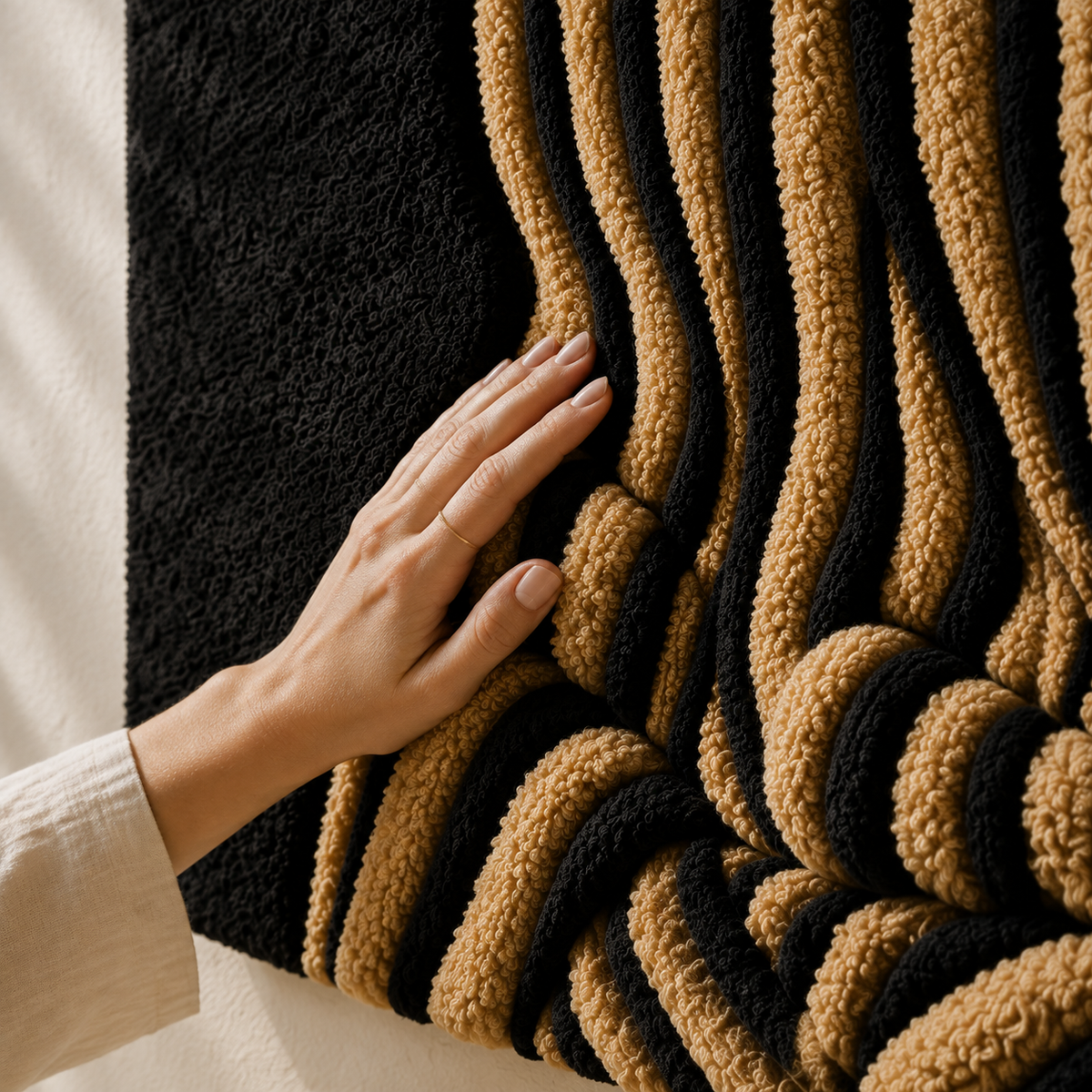 Golden Lines wall art by Hewn Earth featuring abstract gold line design on a neutral background.