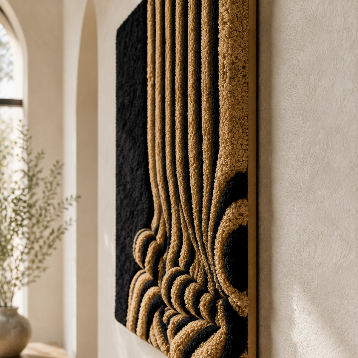 Hewn Earth Golden Lines HE-0244 wall art featuring abstract gold line design on textured background for modern home decor