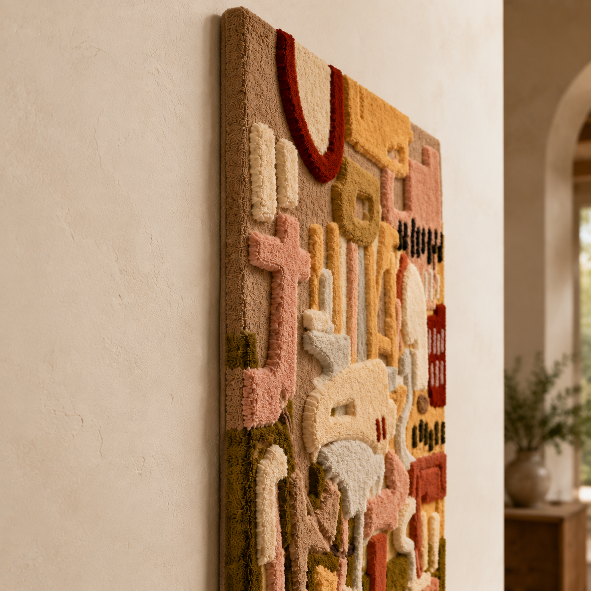 Hewn Earth Studio Fragments HE-0245 wall art featuring textured, abstract earth-toned design on a neutral background.