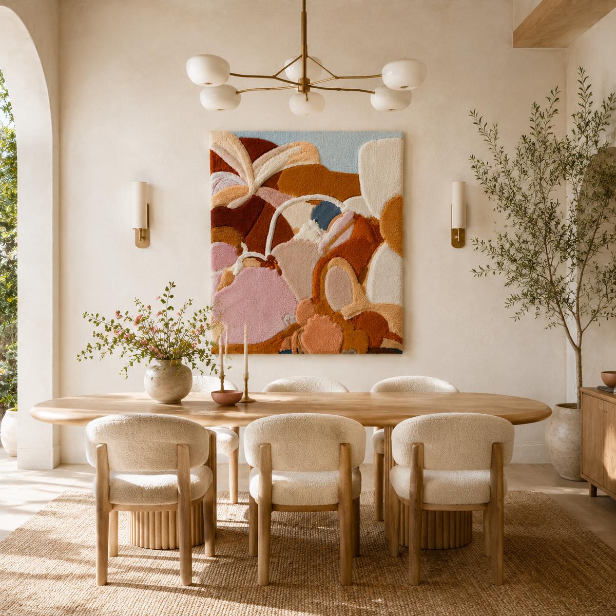 Colorful pastel pebble wall art by Hewn Earth featuring smooth, rounded stones arranged as modern home decor.