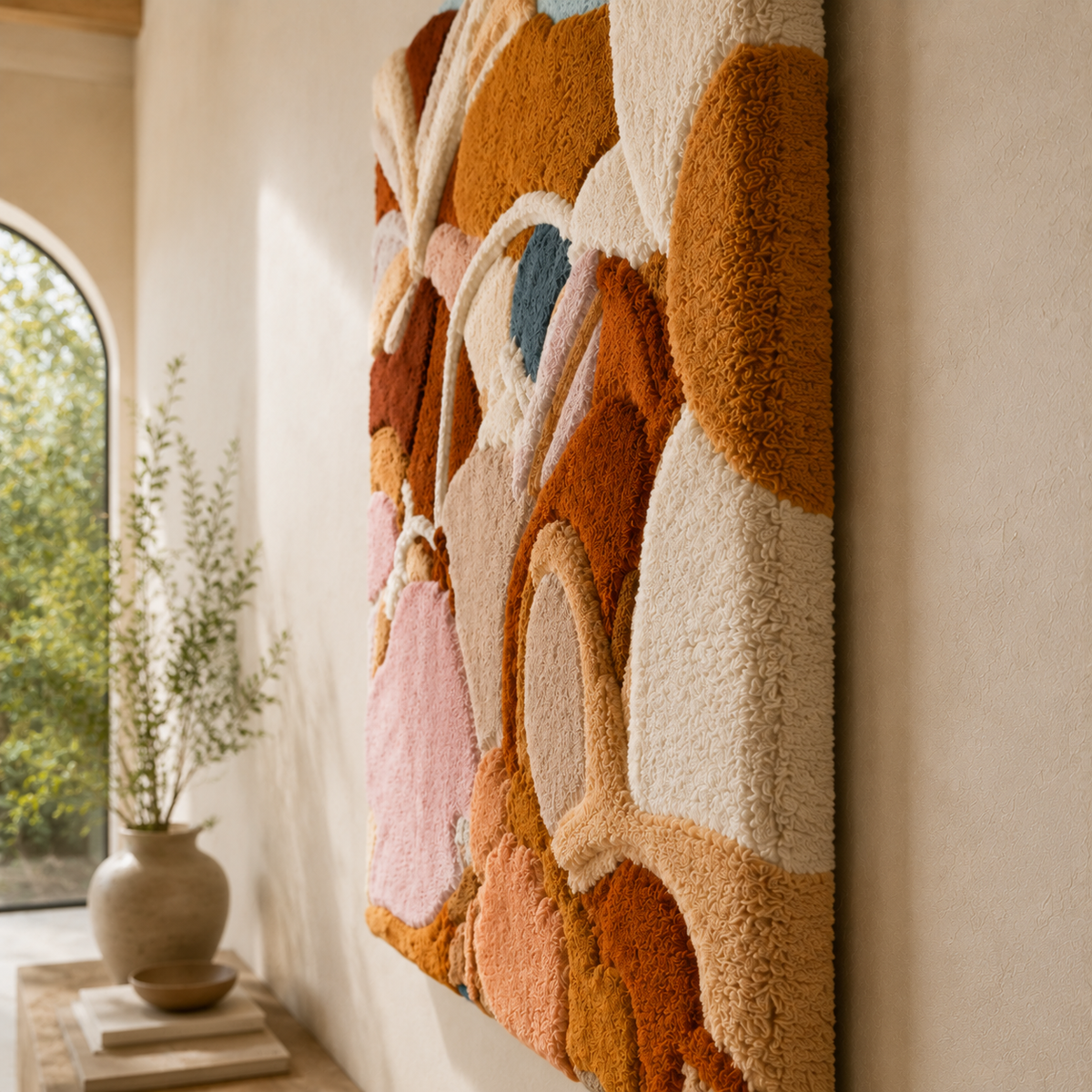 Hewn Earth Pastel Pebbles wall art featuring soft pastel-colored pebbles arranged artistically on a neutral background.