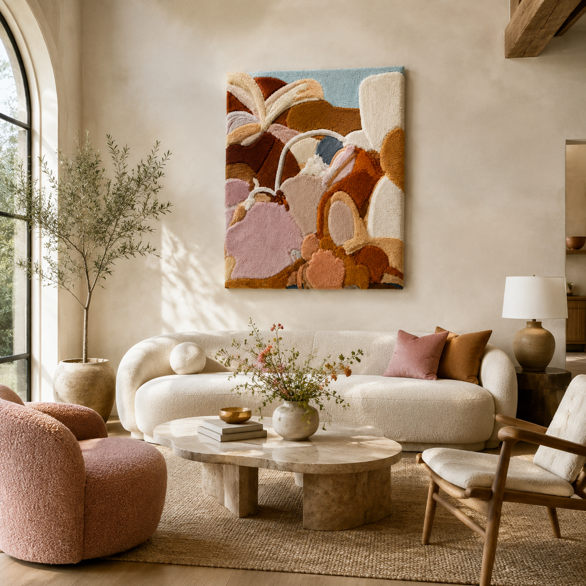 Colorful pastel pebbles wall art by Hewn Earth featuring smooth, rounded stone designs for modern interior decor.