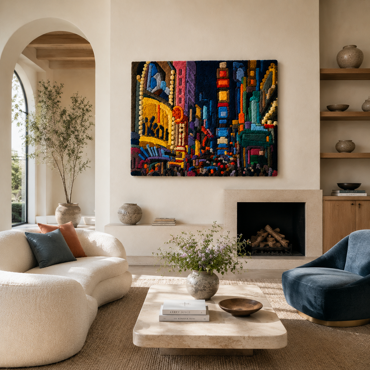 Hewn Earth Night Market wall art featuring vibrant street scene with colorful lanterns and bustling market stalls.
