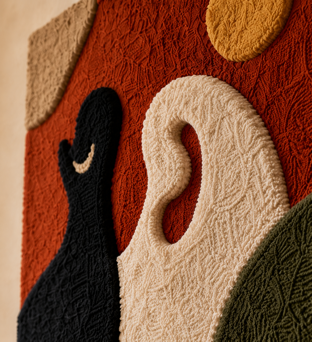 Hewn Earth Sun and Hounds wall art featuring a vibrant sun and hound silhouette design on a canvas background
