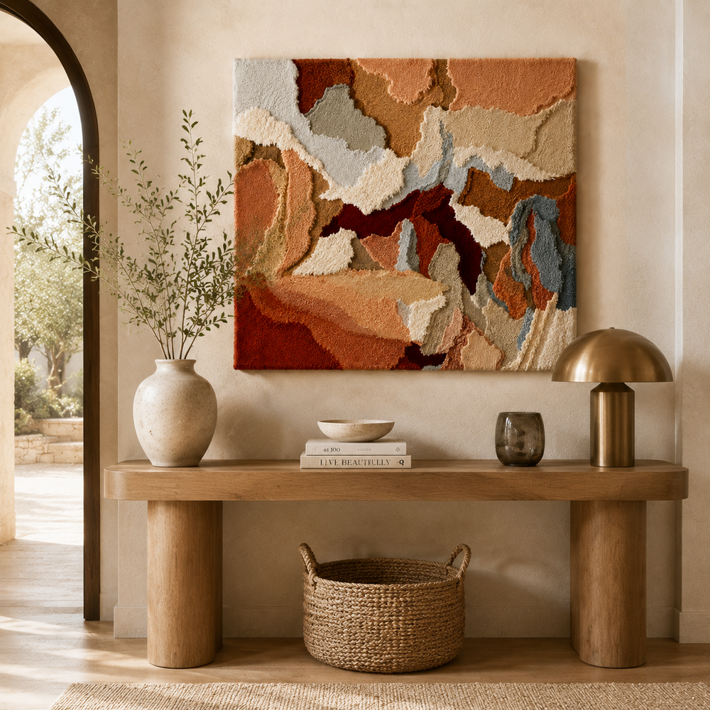 Desert collage wall art by Hewn Earth featuring warm earthy tones and abstract desert landscape design.
