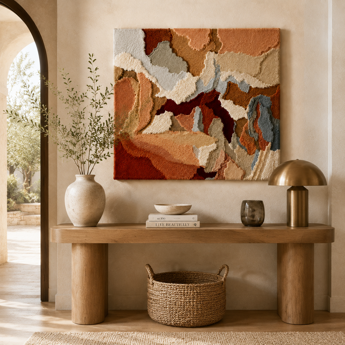 Desert collage wall art by Hewn Earth featuring warm earthy tones and abstract desert landscape design.