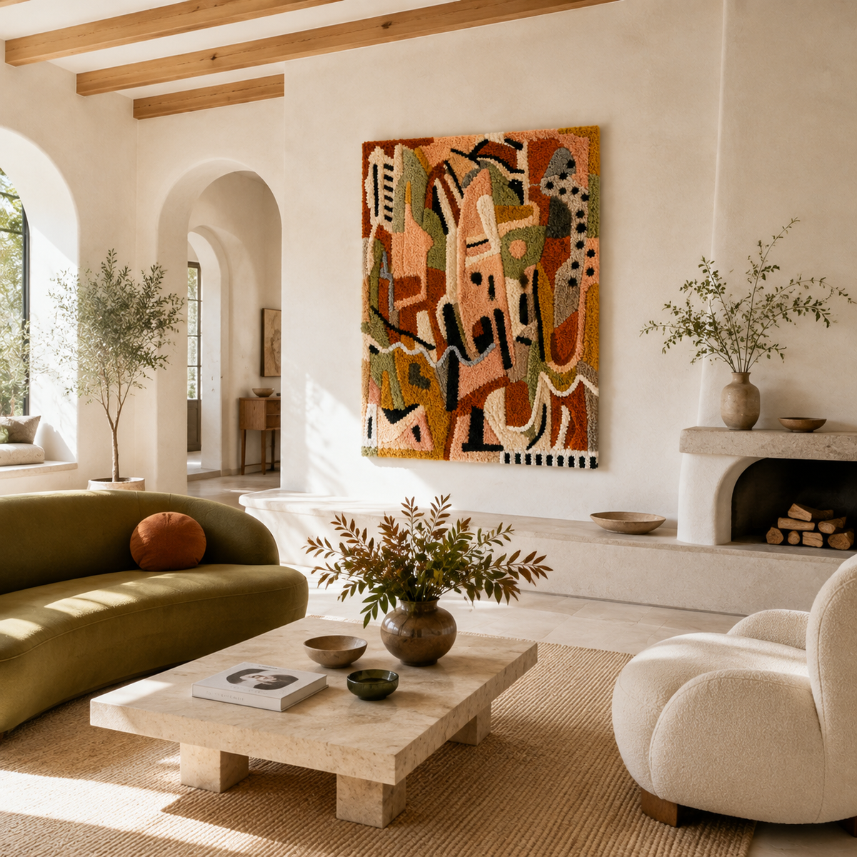 Hewn Earth Totemic Garden wall art featuring earthy, textured design with natural wood finish and intricate tribal-inspired patterns.