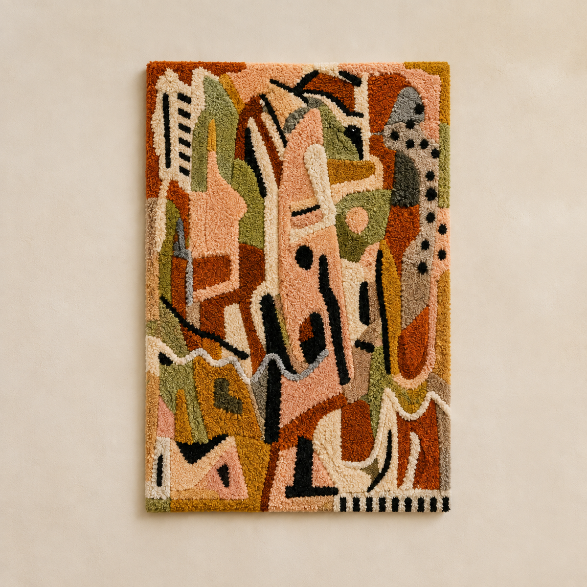 Hewn Earth Totemic Garden HE-0251 wall art featuring a vibrant, nature-inspired design with geometric patterns on a wooden background.
